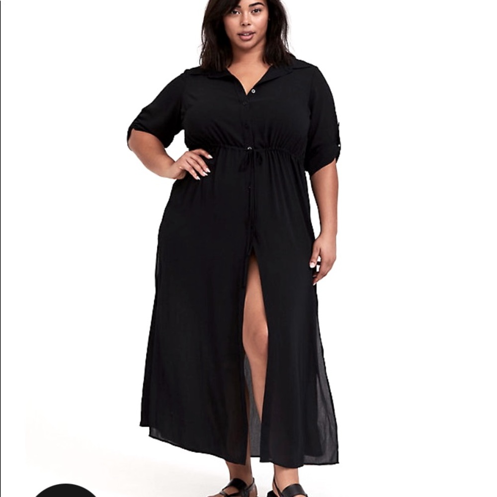 Torrid Black crinkle maxi shirt swim cover up